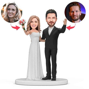 Bride & Groom Custom Bobbleheads – Waving Hands Wedding Keepsake - Customise Now