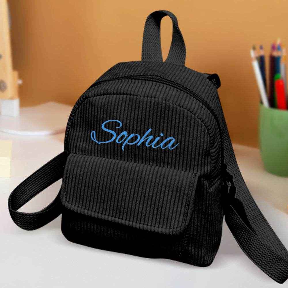 Personalized Mini Corduroy Backpack – Custom Name School Bag for Kids - Customise Now