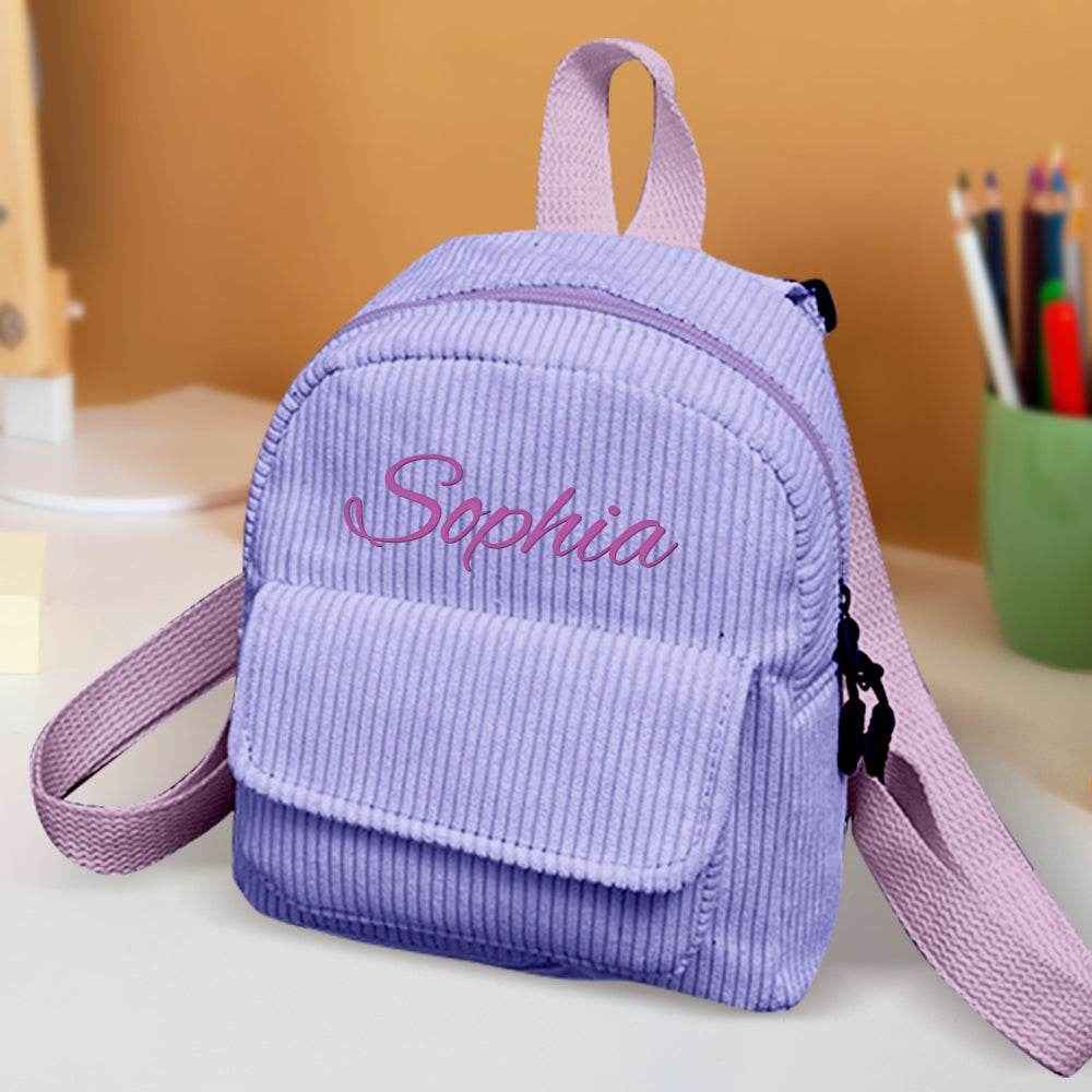 Personalized Mini Corduroy Backpack – Custom Name School Bag for Kids - Customise Now