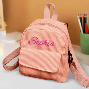 Personalized Mini Corduroy Backpack – Custom Name School Bag for Kids - Customise Now