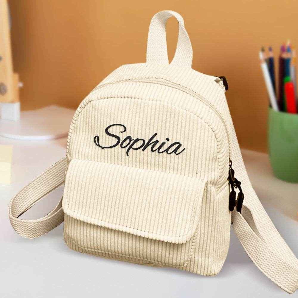 Personalized Mini Corduroy Backpack – Custom Name School Bag for Kids - Customise Now
