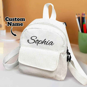 Personalized Mini Corduroy Backpack – Custom Name School Bag for Kids - Customise Now