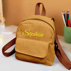 Personalized Mini Corduroy Backpack – Custom Name School Bag for Kids - Customise Now