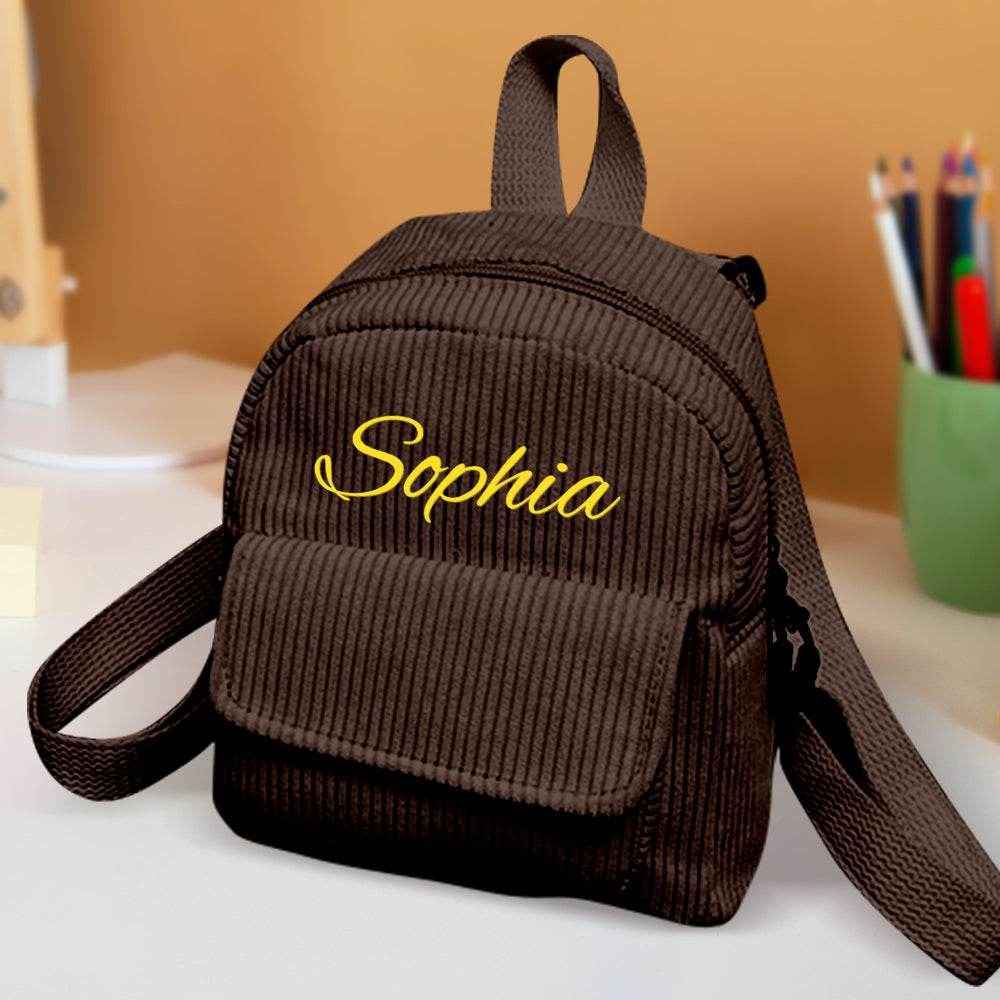 Personalized Mini Corduroy Backpack – Custom Name School Bag for Kids - Customise Now
