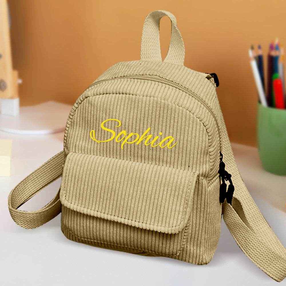 Personalized Mini Corduroy Backpack – Custom Name School Bag for Kids - Customise Now