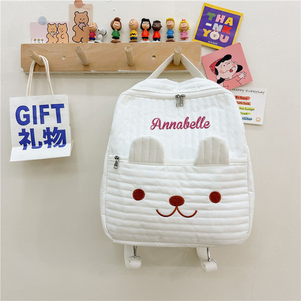Personalized Name Embroidery Backpack – Cute Quilted Animal Face Design for Kids