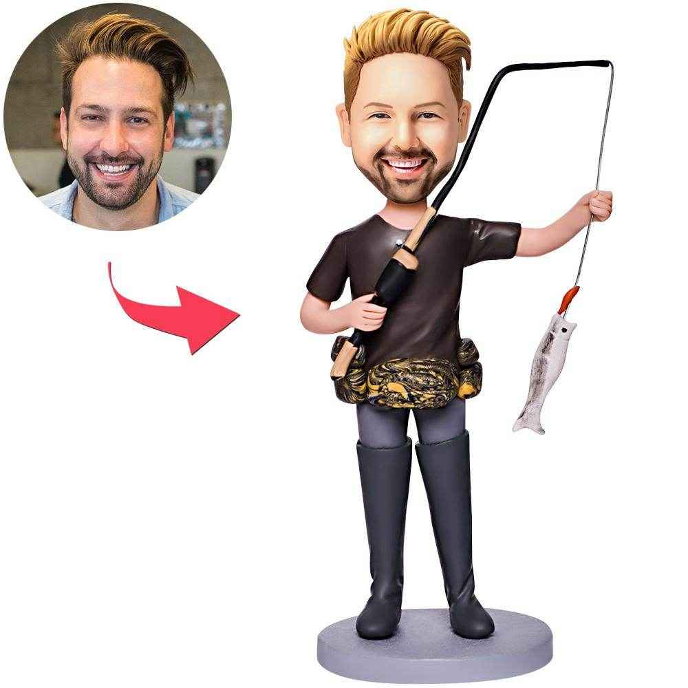 Custom Bobblehead for Fishermen – Unique Angler with Fish Collectible - Customise Now