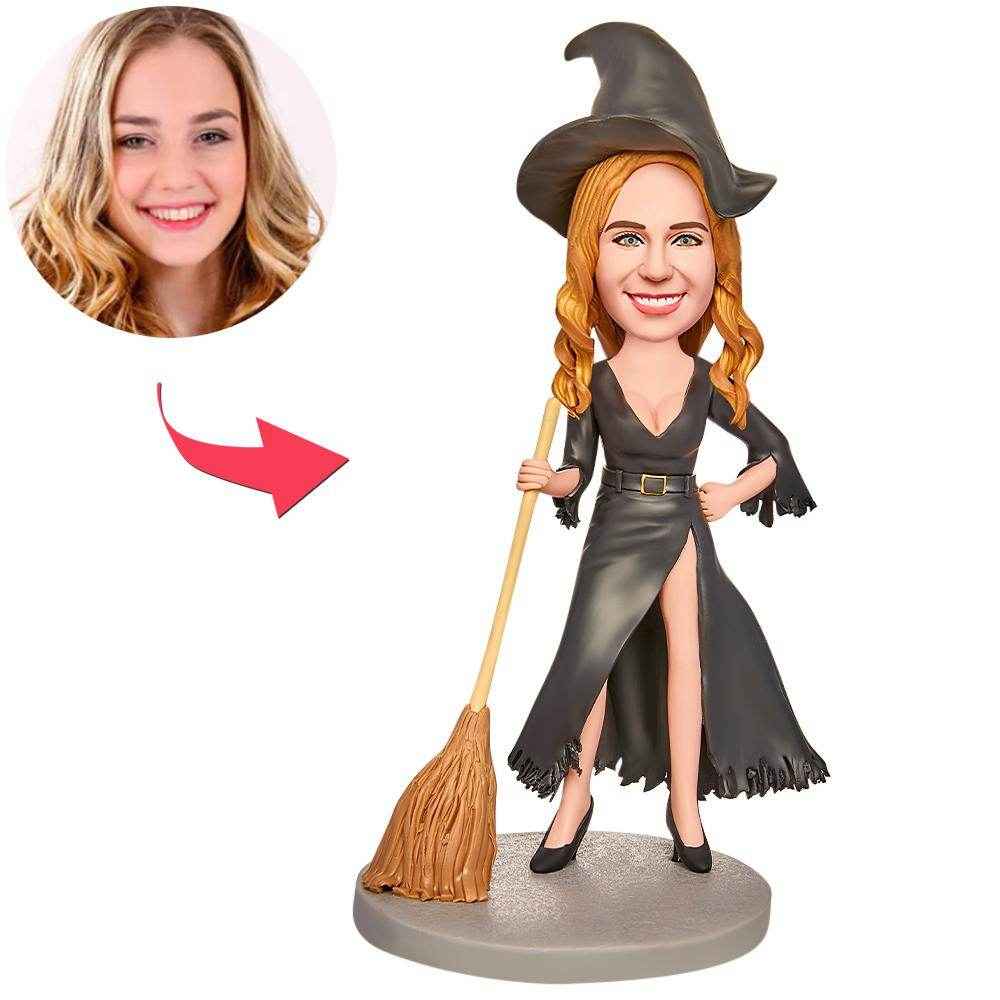 Personalized Witch Bobblehead – Custom Magic-Themed Figure with Broomstick - Customise Now