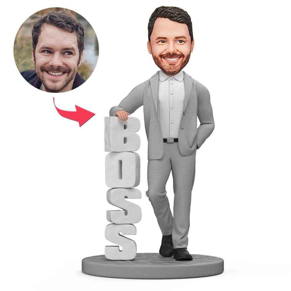 Custom Gray Suit Bobblehead – Unique Boss Gift for Appreciation - Customise Now