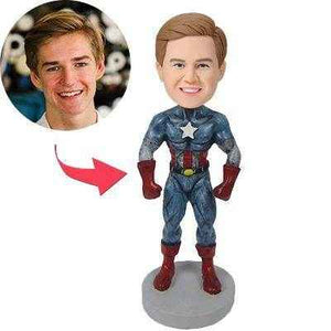 Custom Bobblehead in Captain America Suit – Personalized Super Soldier Gift - Customise Now