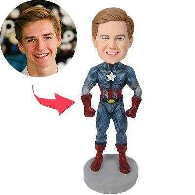Custom Bobblehead in Captain America Suit – Personalized Super Soldier Gift - Customise Now