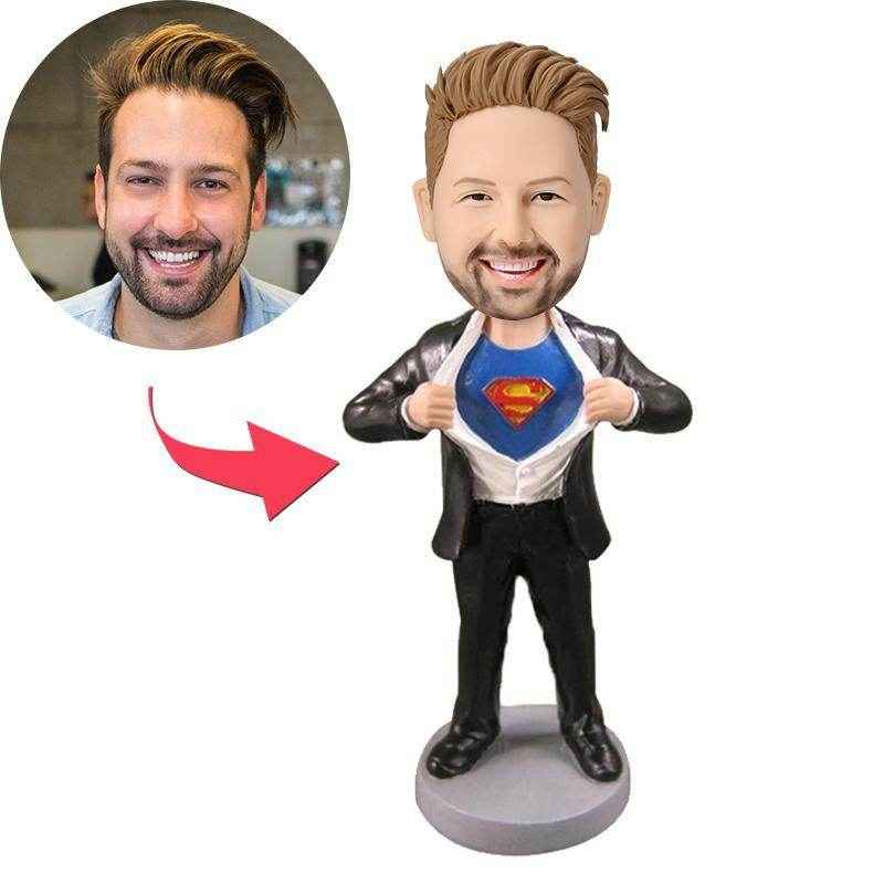 Superman-Style Custom Bobblehead – Personalized Shirt Reveal Figure - Customise Now