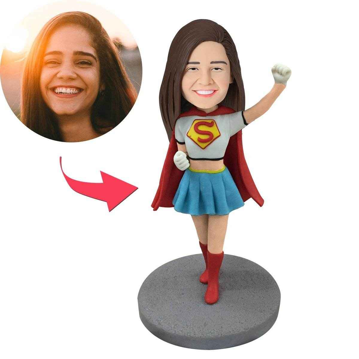 Custom Bobblehead in Supergirl Suit – Personalized Heroine Gift - Customise Now