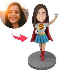 Custom Bobblehead in Supergirl Suit – Personalized Heroine Gift - Customise Now