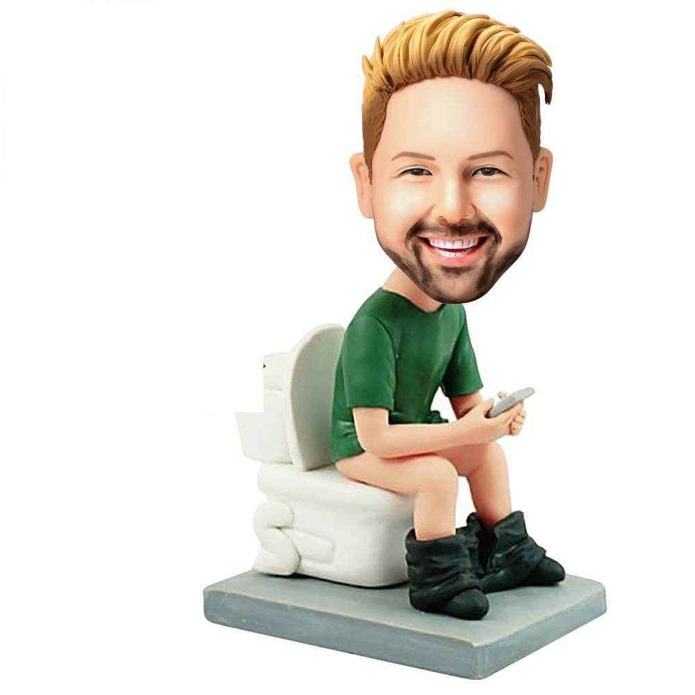 Personalized Bathroom Bobblehead – Hilarious Custom Man on Toilet Figure - Customise Now