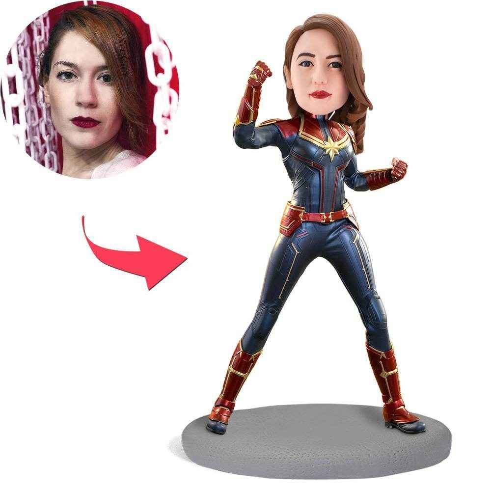 Custom Bobblehead in Captain Marvel Suit – Personalized Female Hero Gift - Customise Now