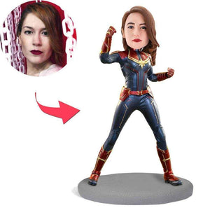 Custom Bobblehead in Captain Marvel Suit – Personalized Female Hero Gift - Customise Now