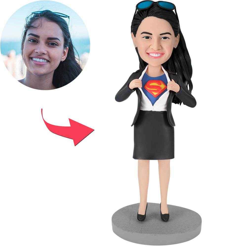 Superwoman-Style Custom Bobblehead – Personalized Shirt Reveal Figure - Customise Now