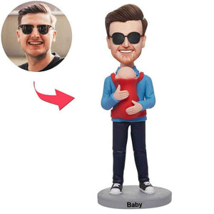 Custom New Dad Bobblehead – Unique Gift for Fathers with Baby in Carrier - Customise Now