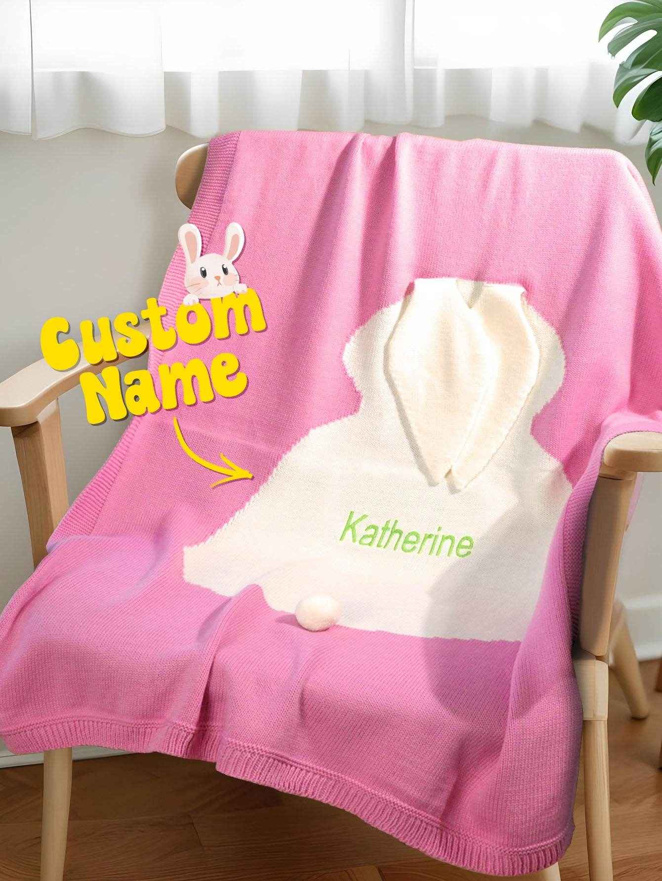 Personalized Knitted Bunny Blanket – Custom Name Baby Blanket - Customise Now
