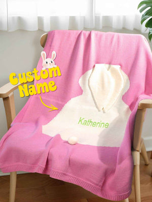 Personalized Knitted Bunny Blanket – Custom Name Baby Blanket - Customise Now