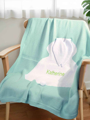 Personalized Knitted Bunny Blanket – Custom Name Baby Blanket - Customise Now