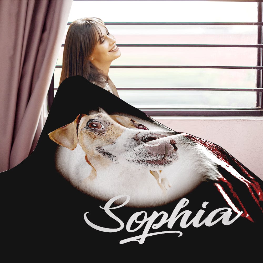 Custom Pet Blanket – Personalized Name & Dog Portrait Blanket