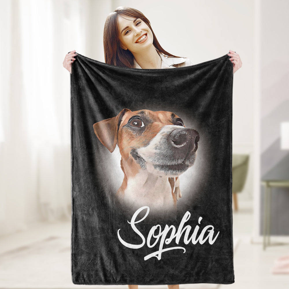 Custom Pet Blanket – Personalized Name & Dog Portrait Blanket