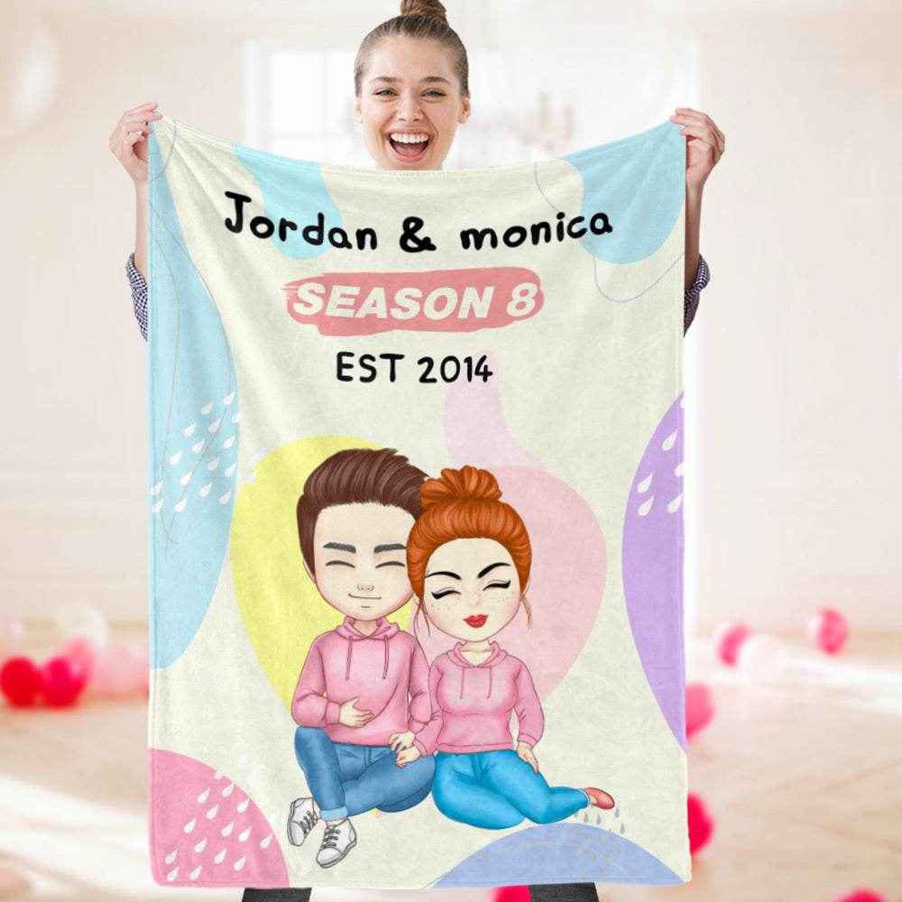 Personalized Couples Cartoon Blanket – Custom Names, Date & Season Number - Customise Now