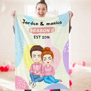 Personalized Couples Cartoon Blanket – Custom Names, Date & Season Number - Customise Now