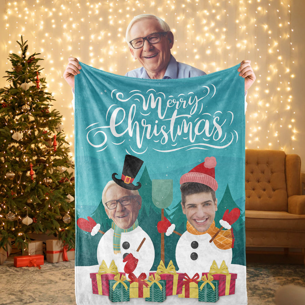 Custom Face Christmas Blanket – Merry Christmas Snowman Personalized Gift