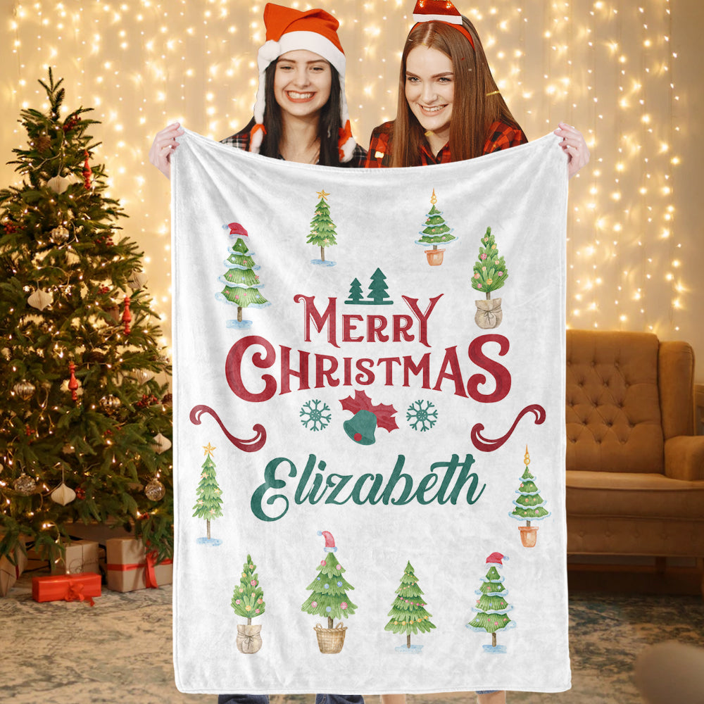 Personalized Christmas Blanket for Her – Custom Photo or Name Holiday Gift