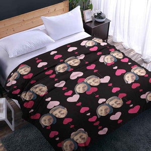Personalized Face Photo Blanket – Soft Mink Wool with Heart & Love Patterns - Customise Now