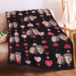 Personalized Face Photo Blanket – Soft Mink Wool with Heart & Love Patterns - Customise Now