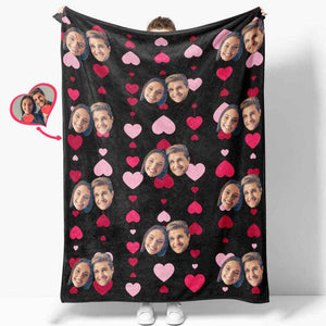 Personalized Face Photo Blanket – Soft Mink Wool with Heart & Love Patterns - Customise Now