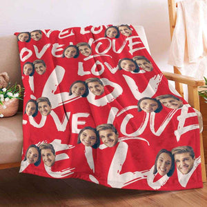 Personalized Face Photo Blanket – Soft Mink Wool with Heart & Love Patterns - Customise Now