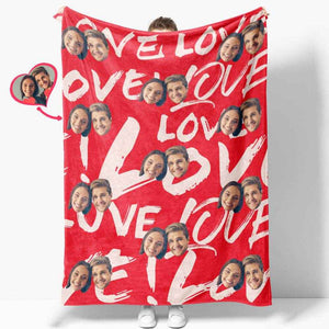 Personalized Face Photo Blanket – Soft Mink Wool with Heart & Love Patterns - Customise Now