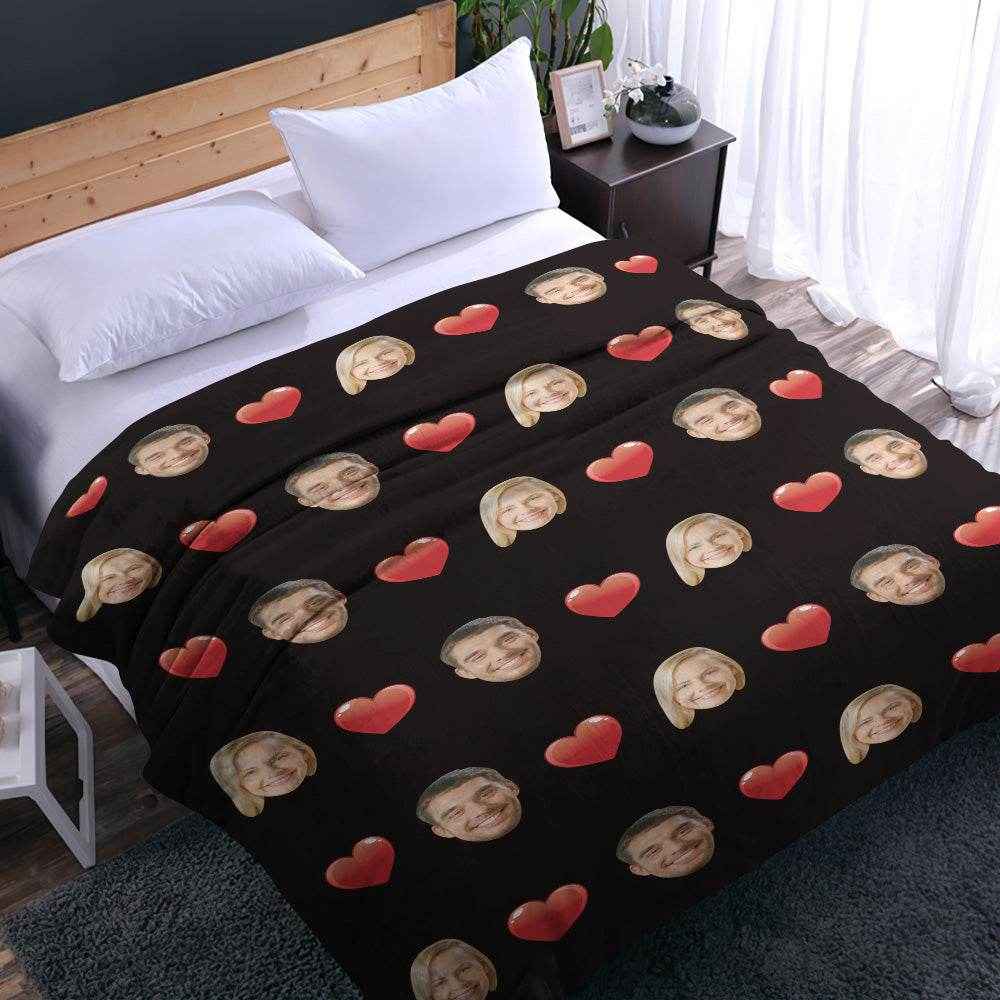 Personalized Face Photo Blanket – Soft Mink Wool with Heart & Love Patterns - Customise Now