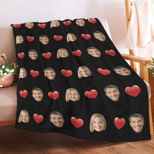 Personalized Face Photo Blanket – Soft Mink Wool with Heart & Love Patterns - Customise Now