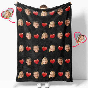 Personalized Face Photo Blanket – Soft Mink Wool with Heart & Love Patterns - Customise Now