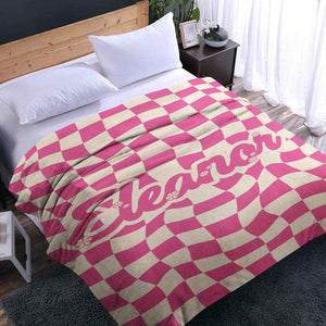 Personalized Checkered Name Blanket – Soft Mink Wool Custom Text Throw - Customise Now