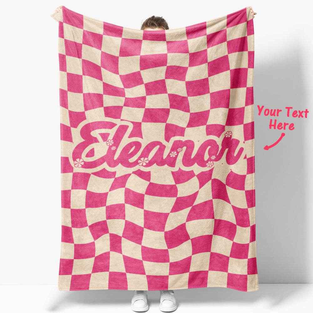 Personalized Checkered Name Blanket – Soft Mink Wool Custom Text Throw - Customise Now