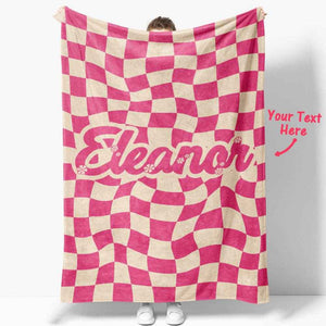 Personalized Checkered Name Blanket – Soft Mink Wool Custom Text Throw - Customise Now