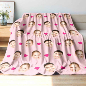 Personalized Face Photo Blanket – Soft Mink Wool with Heart & Love Patterns - Customise Now