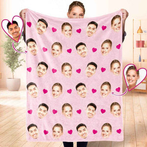 Personalized Face Photo Blanket – Soft Mink Wool with Heart & Love Patterns - Customise Now