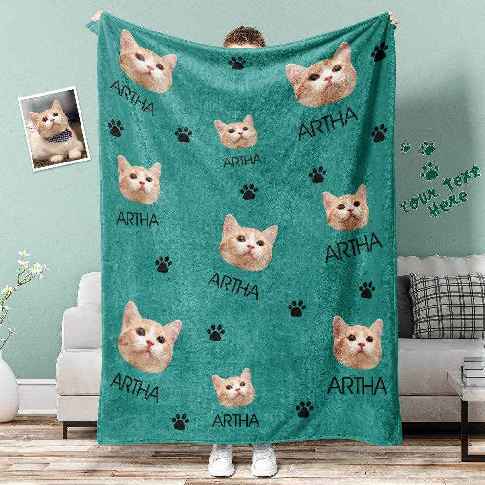 Personalized Cat Photo Blanket – Soft Mink Wool with Custom Name & Paw Print Pattern - Customise Now