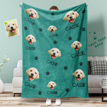 Personalized Dog Photo Blanket – Soft Mink Wool with Custom Name & Paw Print Pattern - Customise Now