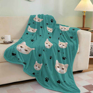 Personalized Cat Photo Blanket – Soft Mink Wool with Adorable Paw & Fishbone Pattern - Customise Now
