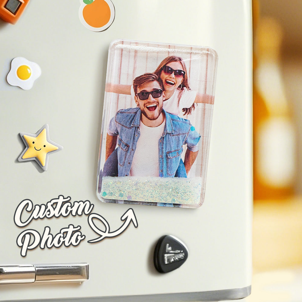 Custom Quicksand Fridge Magnet Personalized Photo Refrigerator Magnet Home Decoration Birthday Gifts