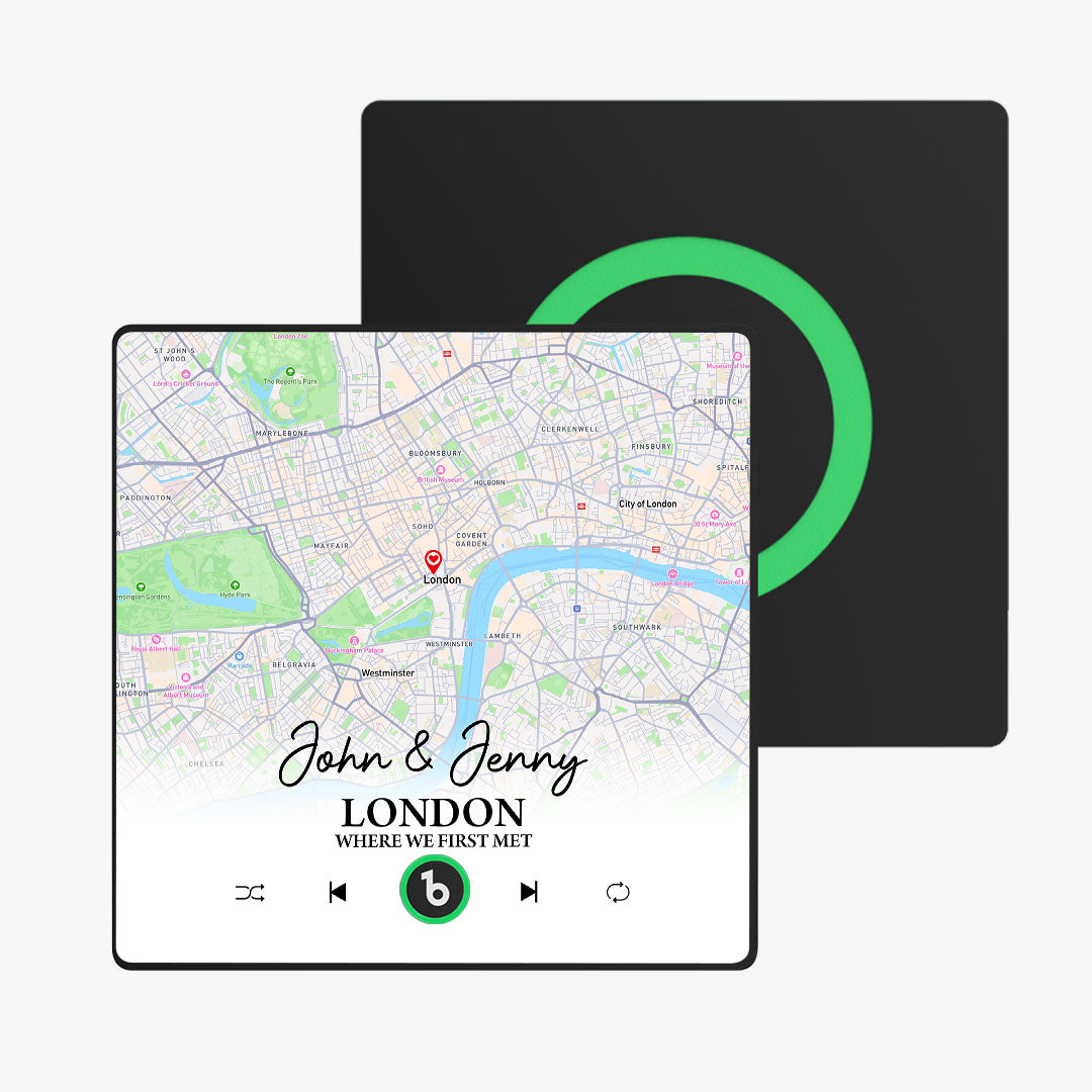 Custom Map & Music Fridge Magnet – Personalised Romantic Gift for Couples